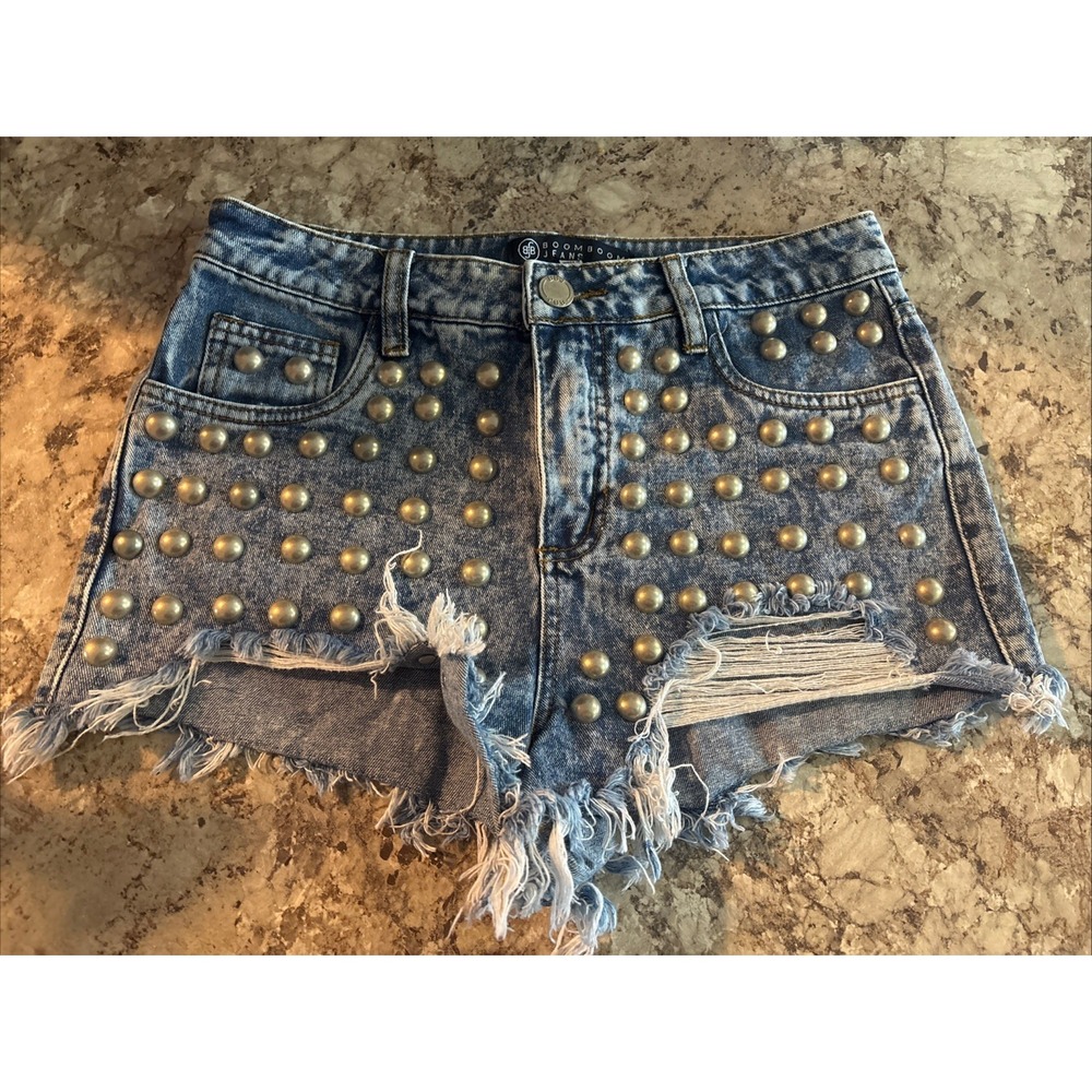 Vintage Y2K Boom Jeans Denim Studded Distress Denim Jean Shorts High Rise Size 9